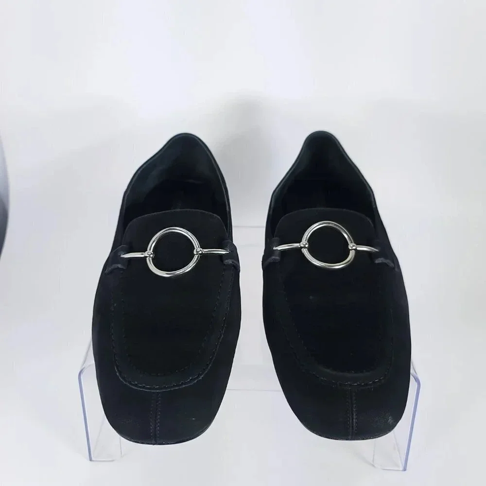 Via Spiga Abby‎ 2 Womens 8.5 Black Leather Slip On Loafer Chic Timeless Minimal